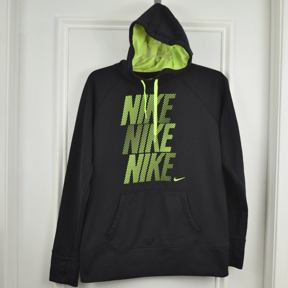 Nike Hoodie Women Large Spellout Thumb Holes Therma Fit Pocket Pullover Sporty